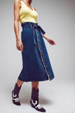 The Maddison - Belted Denim Midi Skirt