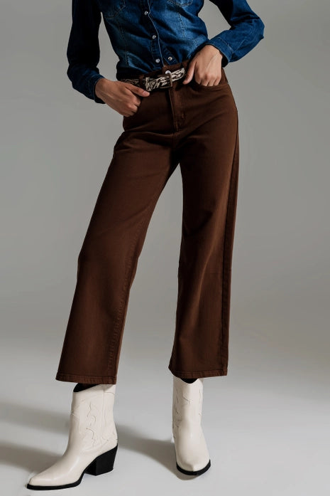 The Baylee - Wide Leg Brown Cropped Jeans