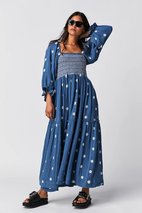 The Wren - Smocked Daisy Embroidered Maxi Dress