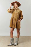 The Gold Rush - Corduroy Babydoll Mini Dress (Jade/Camel)
