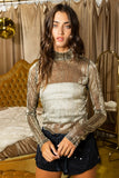The Holiday - Mock Neck Shimmer Sheer Top