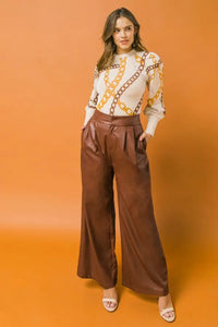 The Shelby - Pleated Faux Leather Wide Leg Pants