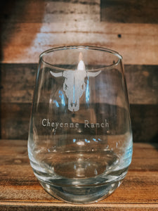 Cheyenne Ranch Etched Stemless Wine Glasses