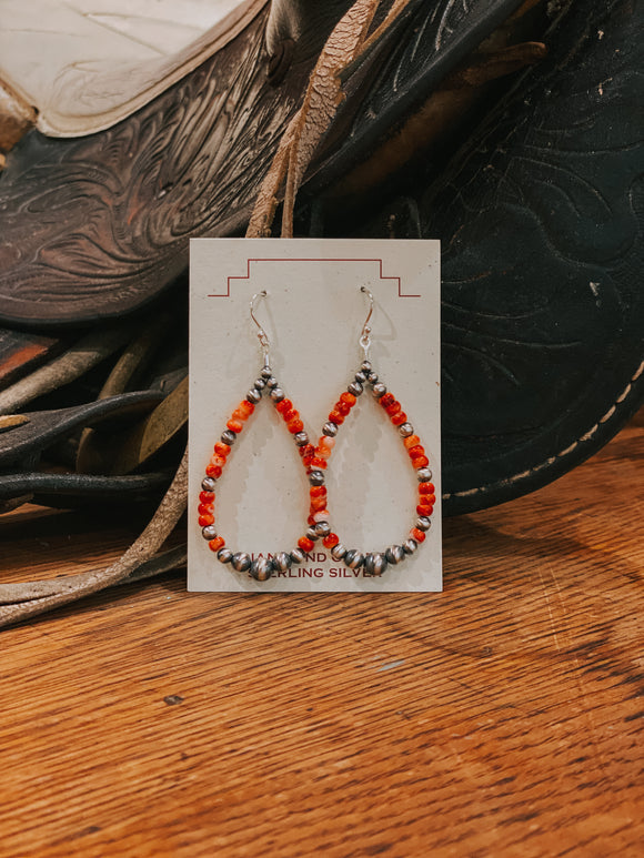 Orange Spiny Oyster & Navajo Pearl Earrings