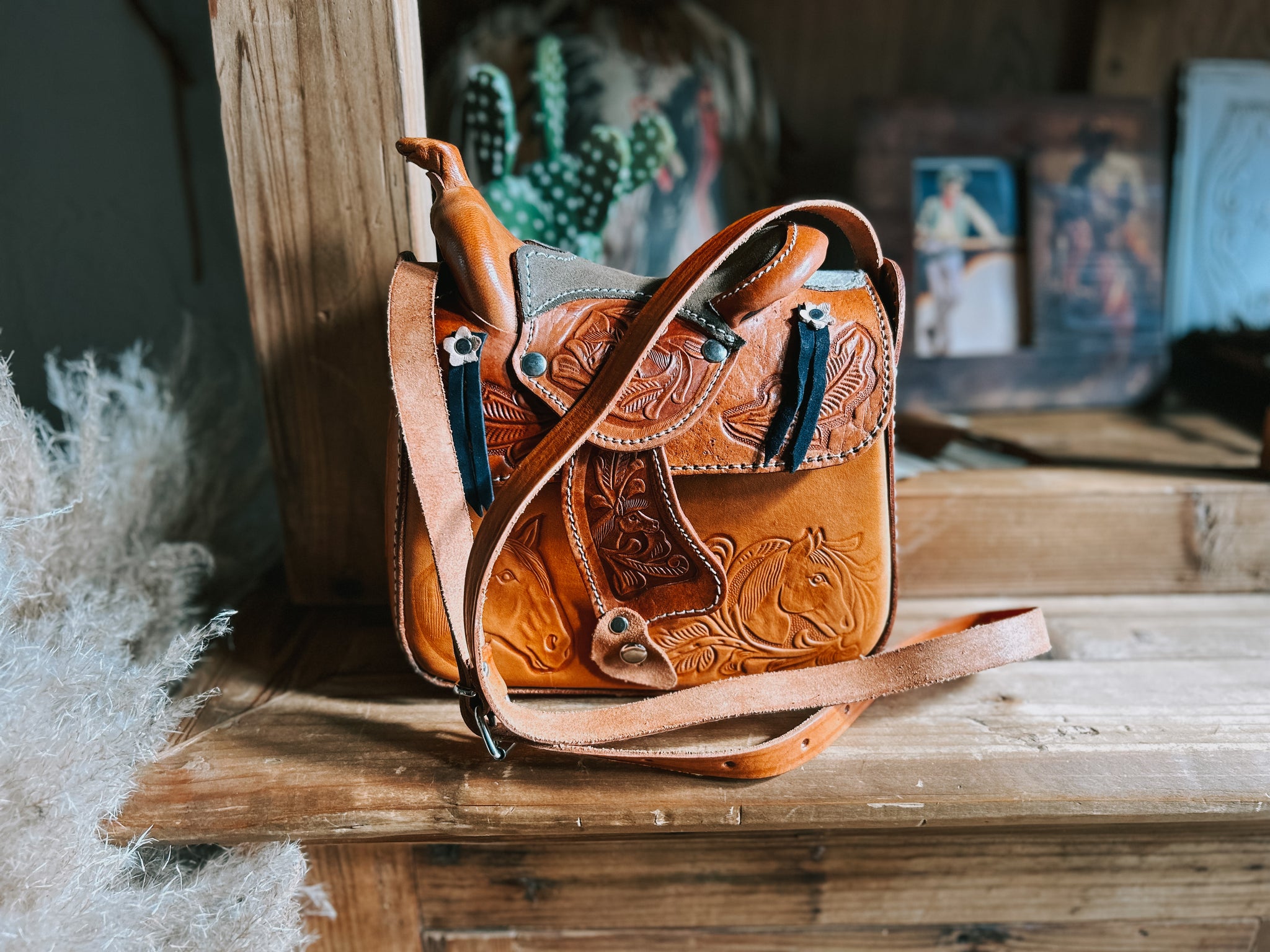 Montana West Leather Fringe Horse Saddle Crossbody Bag