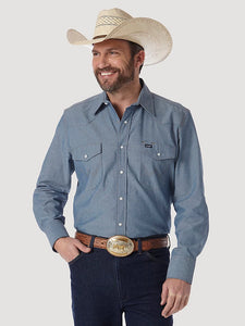 COWBOY CUT® FIRM FINISH LONG SLEEVE WESTERN SNAP SOLID WORK SHIRT IN CHAMBRAY BLUE